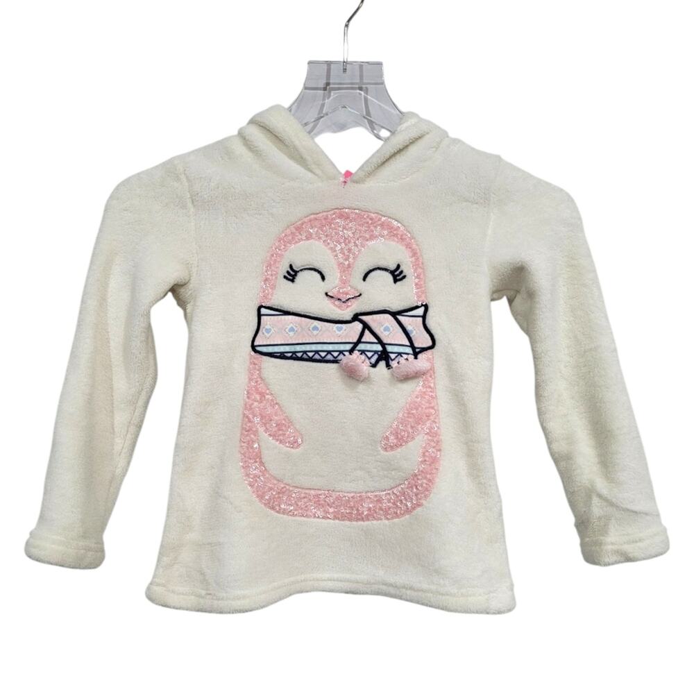 Isaac Mizrahi Girls SZ S Hooded Fleece Top Pink Sequin Penguin Sweatshirt Winter